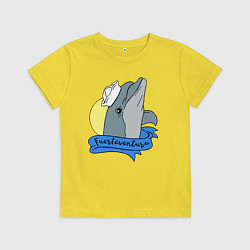 Футболка хлопковая детская Дельфин на фоне солнца, цвет: желтый