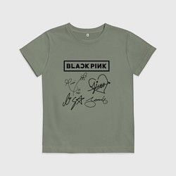 Футболка хлопковая детская BLACKPINK АВТОГРАФЫ ЧЁРНЫЙ БЛЭКПИНК, цвет: авокадо