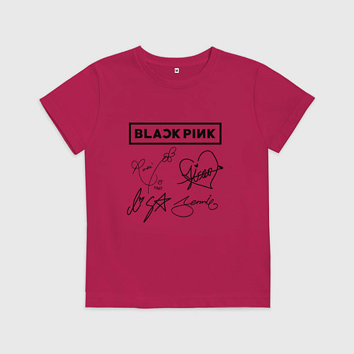 Детская футболка BLACKPINK АВТОГРАФЫ ЧЁРНЫЙ БЛЭКПИНК / Маджента – фото 1