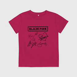 Футболка хлопковая детская BLACKPINK АВТОГРАФЫ ЧЁРНЫЙ БЛЭКПИНК, цвет: маджента
