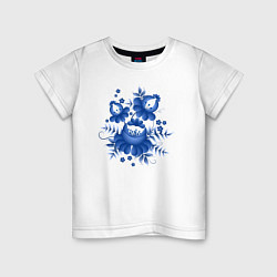 Футболка хлопковая детская Голубой орнамент Гжель, цвет: белый