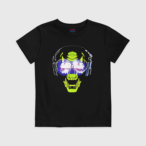 Детская футболка Neon skull - music lover / Черный – фото 1