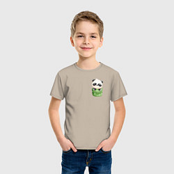 Футболка хлопковая детская Маленькая панда в кармане, цвет: миндальный — фото 2