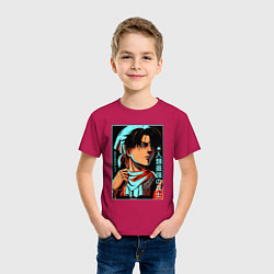 Футболка хлопковая детская Леви Аккерман Портрет Атака Титанов, цвет: маджента — фото 2