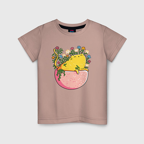 Детская футболка Цветочный котя / Пыльно-розовый – фото 1