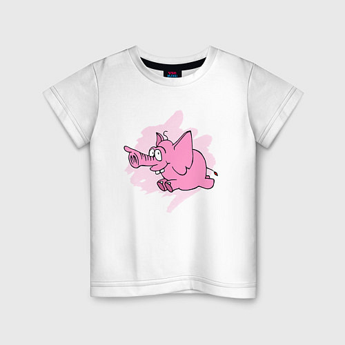 Детская футболка Розовый слон, бегущий по своим делам / Белый – фото 1