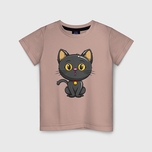 Детская футболка Черный маленький котенок / Пыльно-розовый – фото 1
