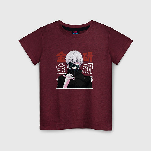 Детская футболка Токийский гуль Tokyo Ghoul, Ken Kaneki Канеки Кен / Меланж-бордовый – фото 1