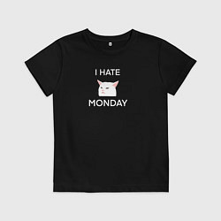 Детская футболка I hate monday текст с котом