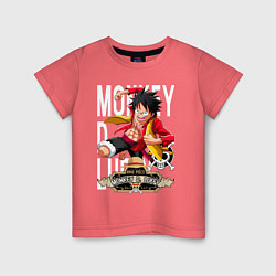 Футболка хлопковая детская One Piece Monkey Большой Куш Манки, цвет: коралловый