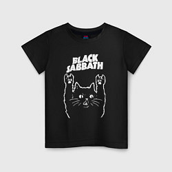 Футболка хлопковая детская Black Sabbath Рок кот, цвет: черный