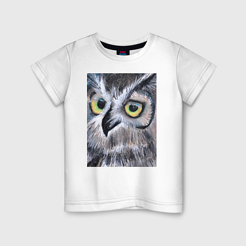 Детская футболка Взгляд жёлтых глаз лесной совы / Белый – фото 1