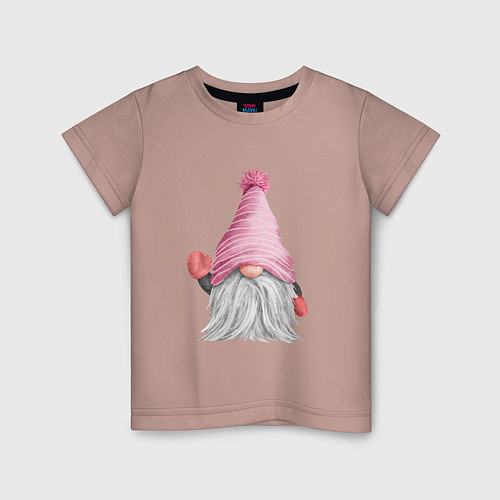 Детская футболка Милый гном в розовой шапке / Пыльно-розовый – фото 1