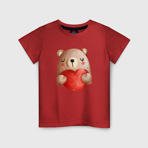 Детская футболка Мишка с сердечком с валентинкой / Красный – фото 1