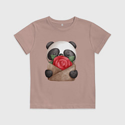 Футболка хлопковая детская Панда с валентинкой 14 февраля, цвет: пыльно-розовый