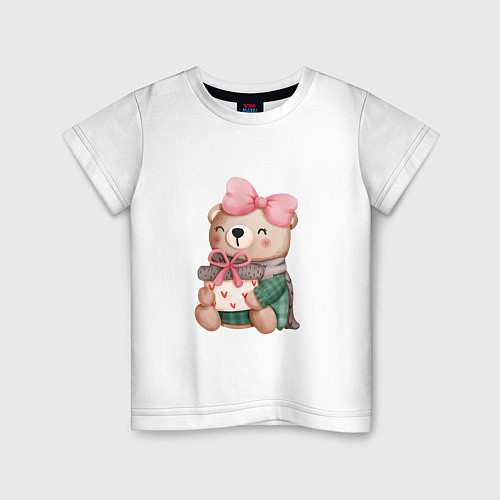 Детская футболка Мишка с подарками с валентинками / Белый – фото 1