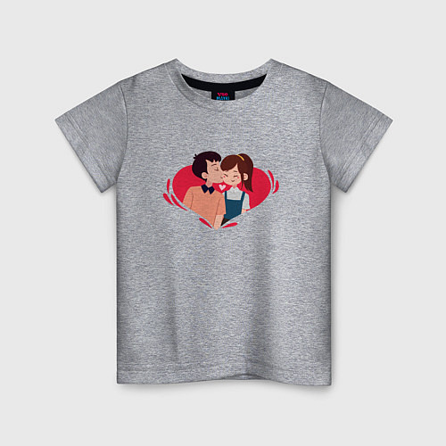 Детская футболка Целующаяся Пара Сердца / Меланж – фото 1