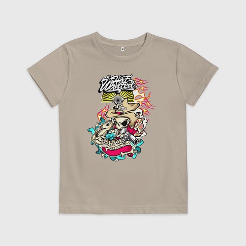 Детская футболка Скелет с пистолетом / Миндальный – фото 1