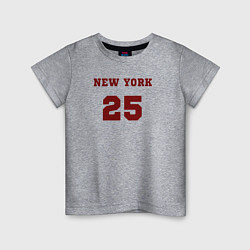 Футболка хлопковая детская New York 25 красный текст в стиле американских кол, цвет: меланж