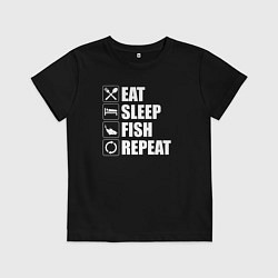 Футболка хлопковая детская Есть Спать Рыбалка Повторить, цвет: черный
