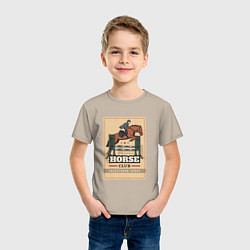 Футболка хлопковая детская Конный спорт Horse club, цвет: миндальный — фото 2