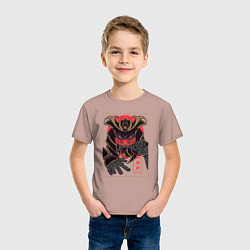 Футболка хлопковая детская Самурай рэпер делает Rock the microphone, цвет: пыльно-розовый — фото 2