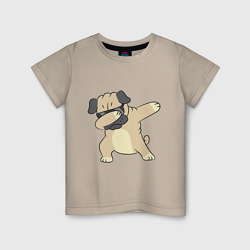 Детская футболка Дэббинг мопс в чёрных очках - Dabbing dog / Миндальный – фото 1