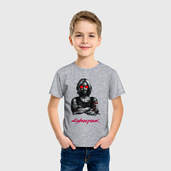 Футболка хлопковая детская Джонни в красных очках Cyberpunk 2077, цвет: меланж — фото 2