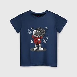 Футболка хлопковая детская Космонавт с магнитофоном, цвет: тёмно-синий