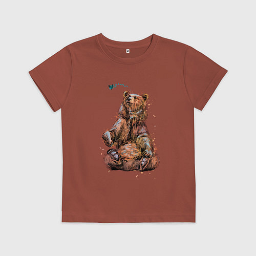 Детская футболка Медведь и бабочка / Кирпичный – фото 1