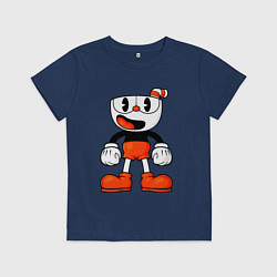 Футболка хлопковая детская Cuphead красная чашечка, цвет: тёмно-синий