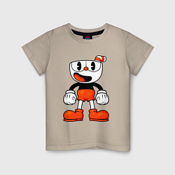 Футболка хлопковая детская Cuphead красная чашечка, цвет: миндальный
