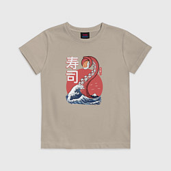 Футболка хлопковая детская Kraken Kawaii Sushi, цвет: миндальный