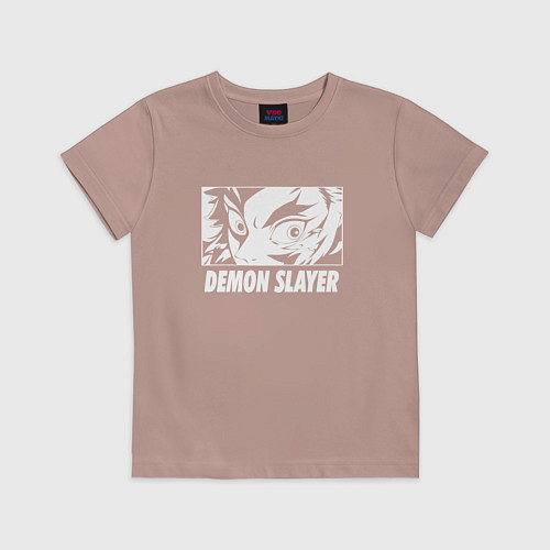 Детская футболка Взгляд Танджиро Клинок рассекающий демонов / Пыльно-розовый – фото 1