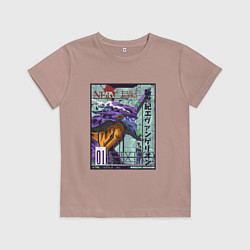 Футболка хлопковая детская Евангелион eva 01 робот, цвет: пыльно-розовый