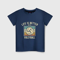 Футболка хлопковая детская Волейбол - Жизнь, цвет: тёмно-синий
