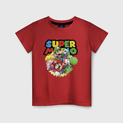 Футболка хлопковая детская Компашка героев Super Mario, цвет: красный