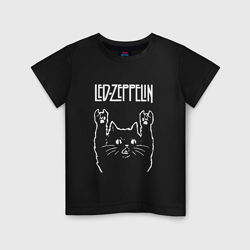 Детская футболка LED ZEPPELIN РОК КОТ / Черный – фото 1