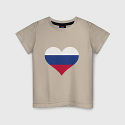 Футболка хлопковая детская Сердце - Россия, цвет: миндальный