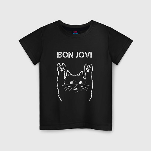 Детская футболка Bon Jovi Рок кот / Черный – фото 1