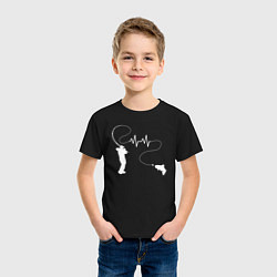 Футболка хлопковая детская Сердцебиение рыбалки, цвет: черный — фото 2