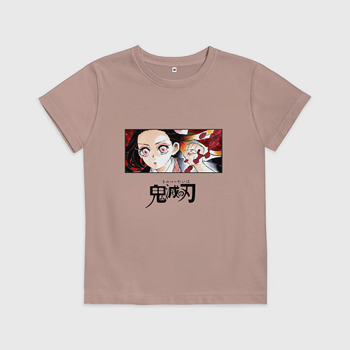 Детская футболка Клинок, рассекающий демонов Незуко Камадо лого / Пыльно-розовый – фото 1