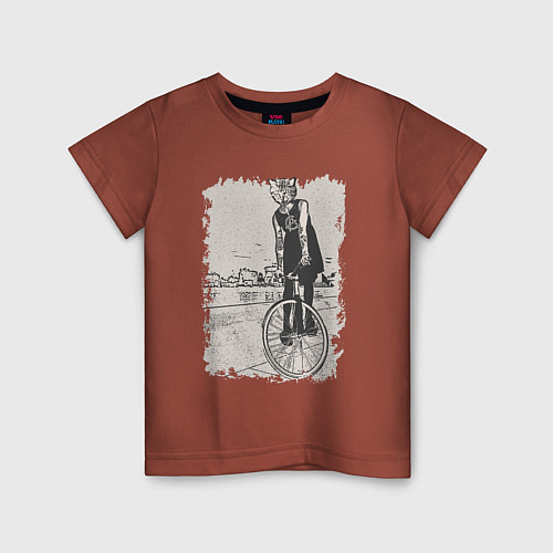 Детская футболка Cat bike punk / Кирпичный – фото 1