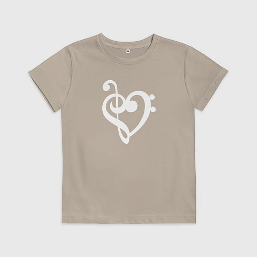 Детская футболка Сердце Скрипичный и Басовый Ключи / Миндальный – фото 1