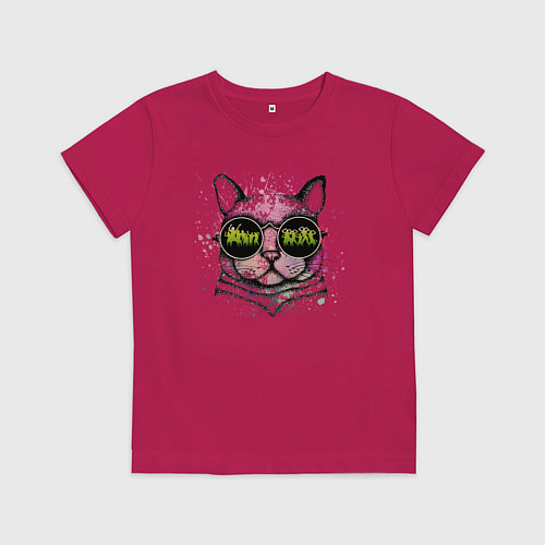 Детская футболка Кот в очках The cat with glasses / Маджента – фото 1
