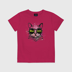 Футболка хлопковая детская Кот в очках The cat with glasses, цвет: маджента