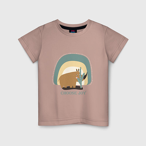 Детская футболка ЗАБАВНЫЙ НОСОРОГ / Пыльно-розовый – фото 1
