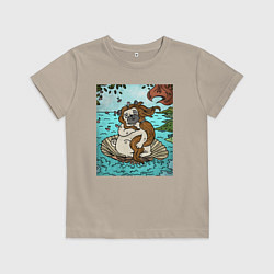 Футболка хлопковая детская Рождение мопса, цвет: миндальный