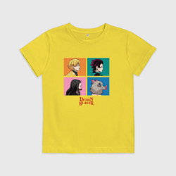 Футболка хлопковая детская Клинок, рассекающий демонов Коллаж, цвет: желтый