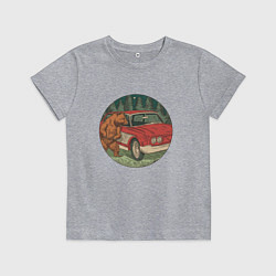 Футболка хлопковая детская Медведь и машина в лесу, цвет: меланж